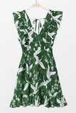 Crane Flowers Print Ruffled Dress img 1